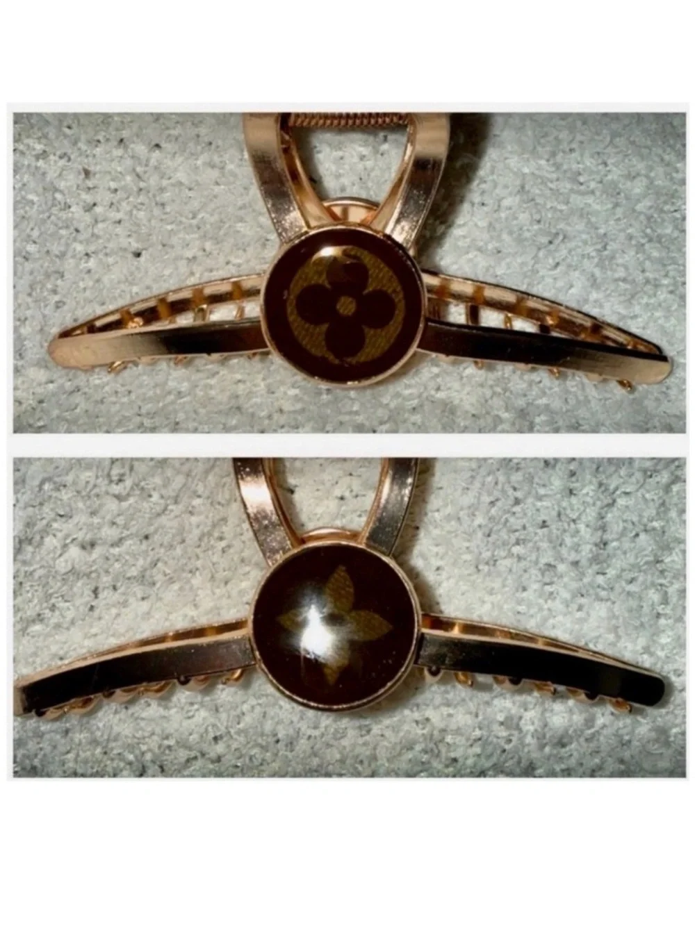 A-1DC-42: LOUIS VUITTON Monogram Upcycled Rose Gold Claw Clip in Resin,COA. NWOT